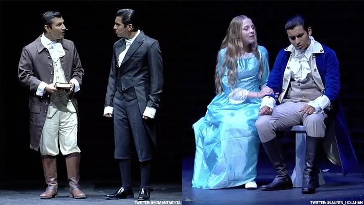 Stills from an unauthorized rendition of Hamilton in Texas