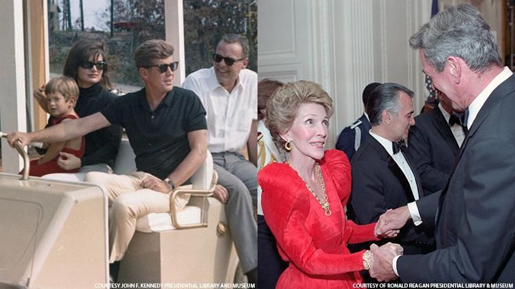 John Kennedy and Rock Hudson with Nancy Reagan
