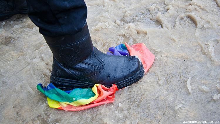 Queer flag trampled 