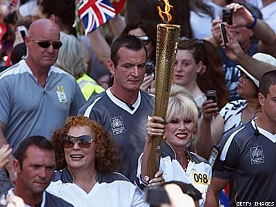 AbFab Stars Carry Real Olympic Torch Through London