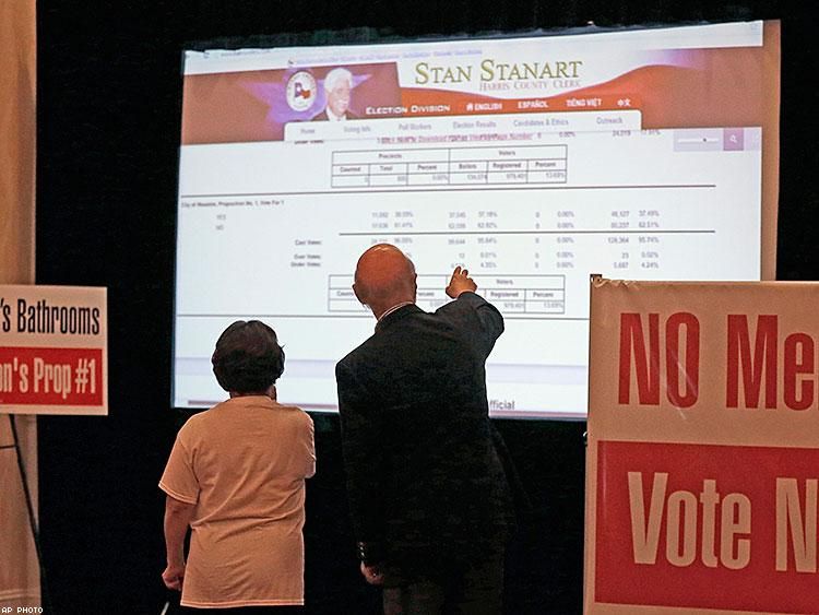 Campaign for Houston supporters check election results at a watch party