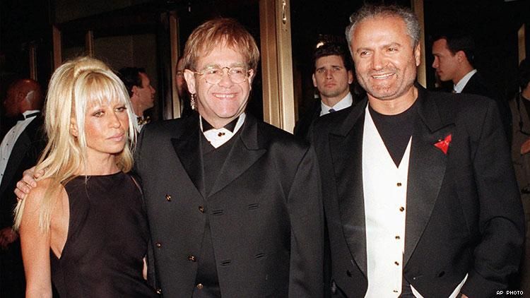 Donatella Versace, Elton John, and Gianni Versace