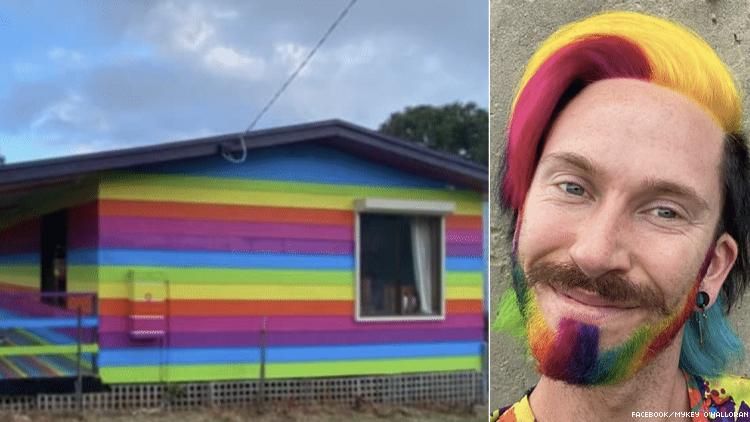 Mykey O Hlloran and his rainbow painted house in Australia