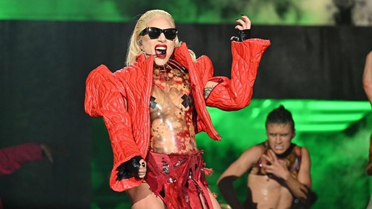Lady Gaga on stage during Chromatica peformance