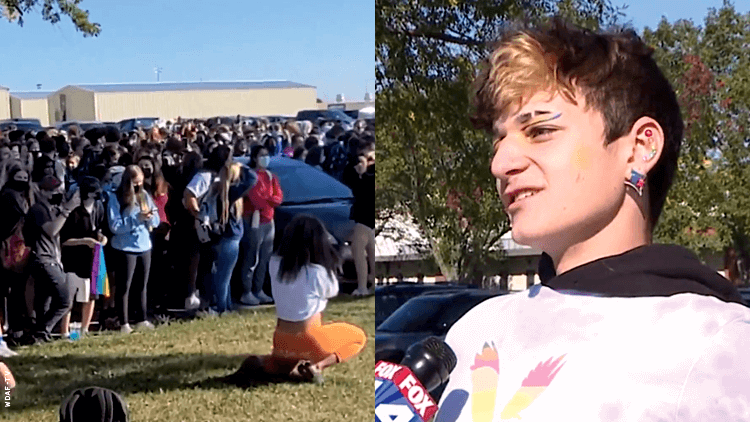 Protesters and bullied student