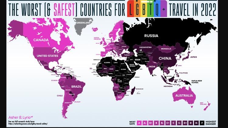 Map of Best & Worst countries for LGBTQ+ Traveler Safety