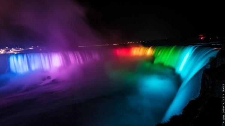 Niagara Falls Illuminated in Rainbow