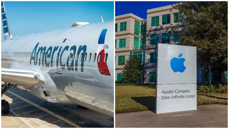 American Airlines plane and Apple headquarters