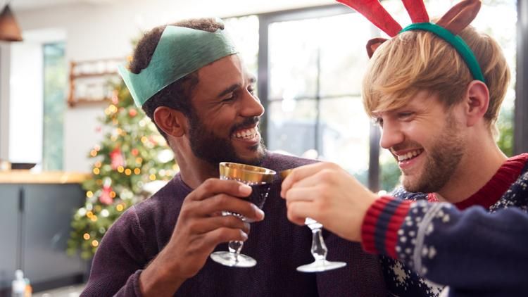 Two gay men celebrating Christmas