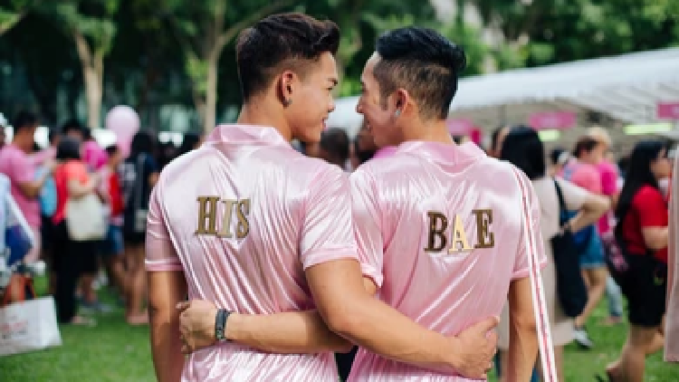 Gay couple at Pride event in Singapore