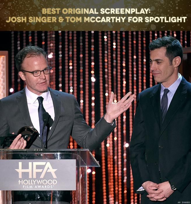 Best Original Screenplay: Josh Singer and Tom McCarthy for Spotlight