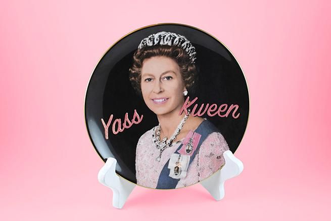 Above: Pansy Ass Ceramics, “Yas Kween” lettering on vintage china, 2016