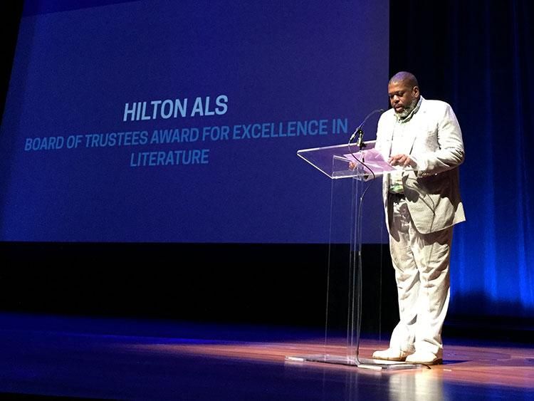 Critic Hilton Als accepts his award.