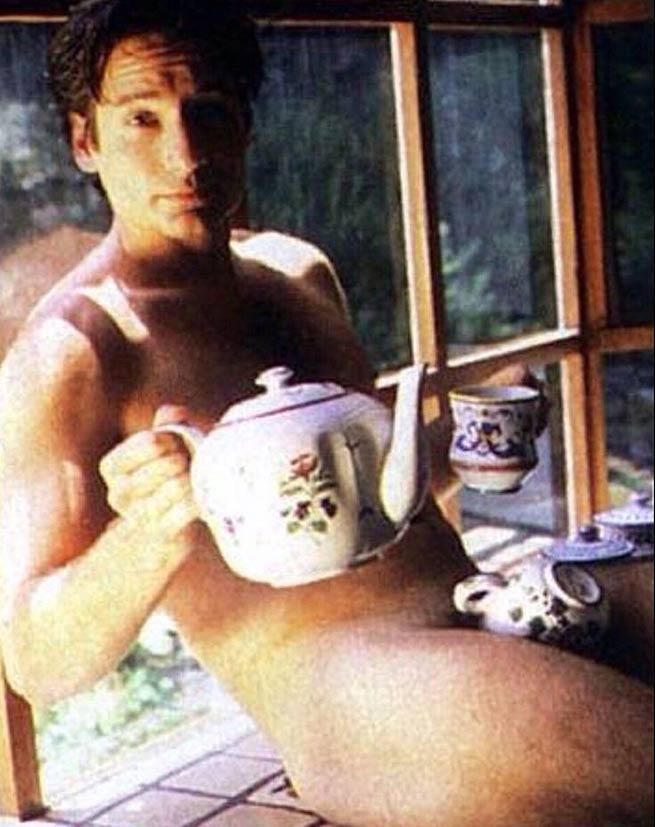 25. The X-Files star David Duchovny throws a tea party for Playgirl.