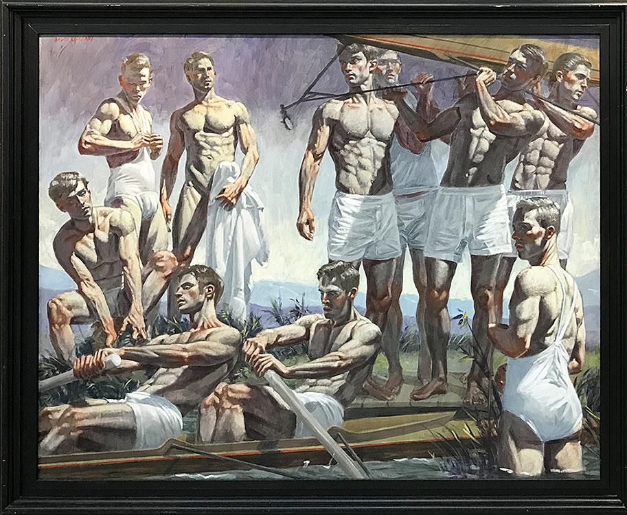 Above: “Rowing Team,” n.d., Oil on canvas, 48 x 60 inches. Read more about Bruce Sargeant below.