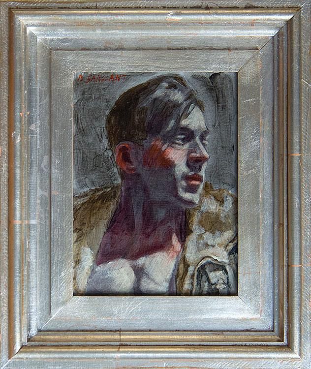 © Mark Beard [Bruce Sargeant (1898-1938)], “Boris in Bomber Jacket,” n.d., Oil on canvas, 12 x 9 inches, Courtesy of ClampArt, New York City