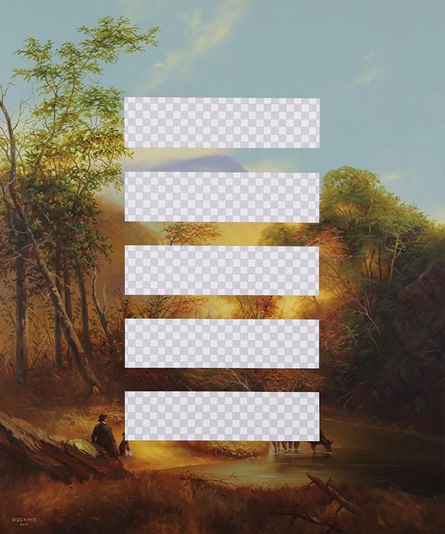 Planet B (Pastoral Landscape, White House Art Collection Erasure No. 6), 2018, acrylic/canvas, 36 x 30 in