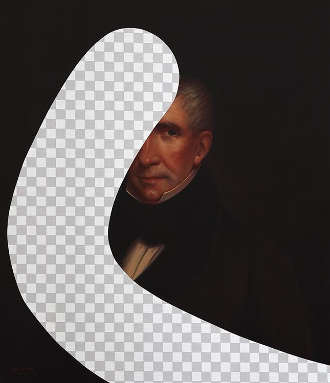 White Lies Beneath (William Henry Harrison, White House Art Collection Erasure No. 10), 2018, acrylic/canvas, 30 x 26 in