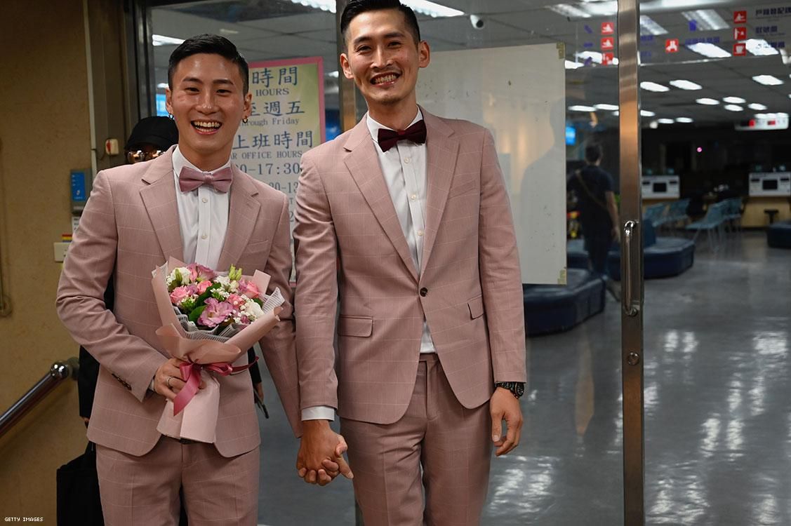 Taiwans first gay couple Shane Lin (L) and Marc Yuan
