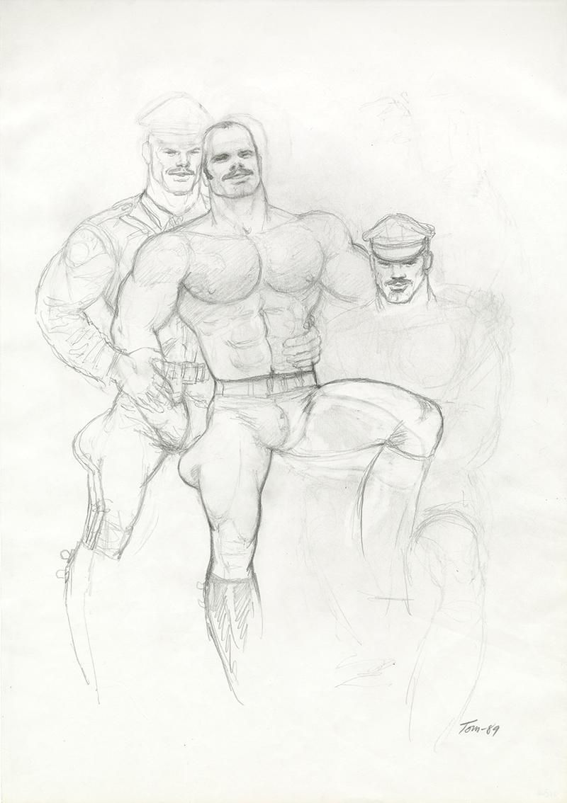 Untitled (Preparatory drawing) 1989 Graphite on paper 48.3 × 36.2 cm TOF-075 © 1989—2022 Tom of Finland Foundation, LLC