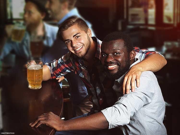 17. Sitting next to each other at a bar. 