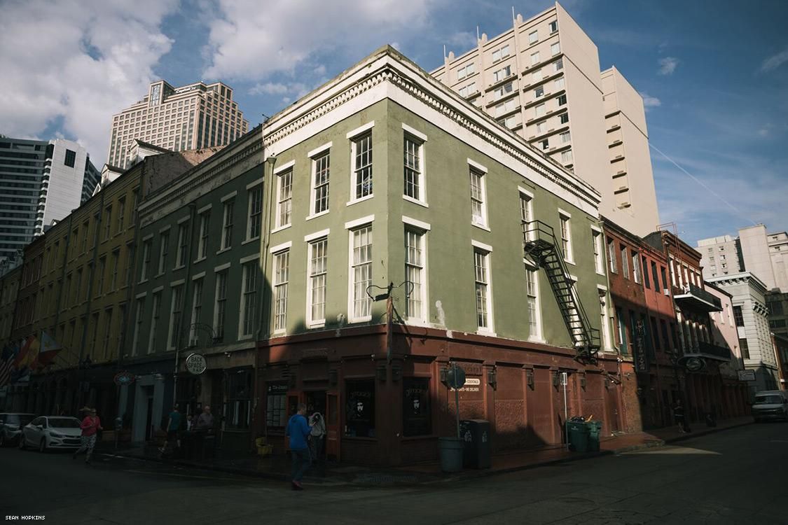 Corner of Iberville and Chartres, where the UpStairs Lounge ran as a secretive gay establishment on the building’s second floor. This became the site of the deadliest fire in New Orleans history.