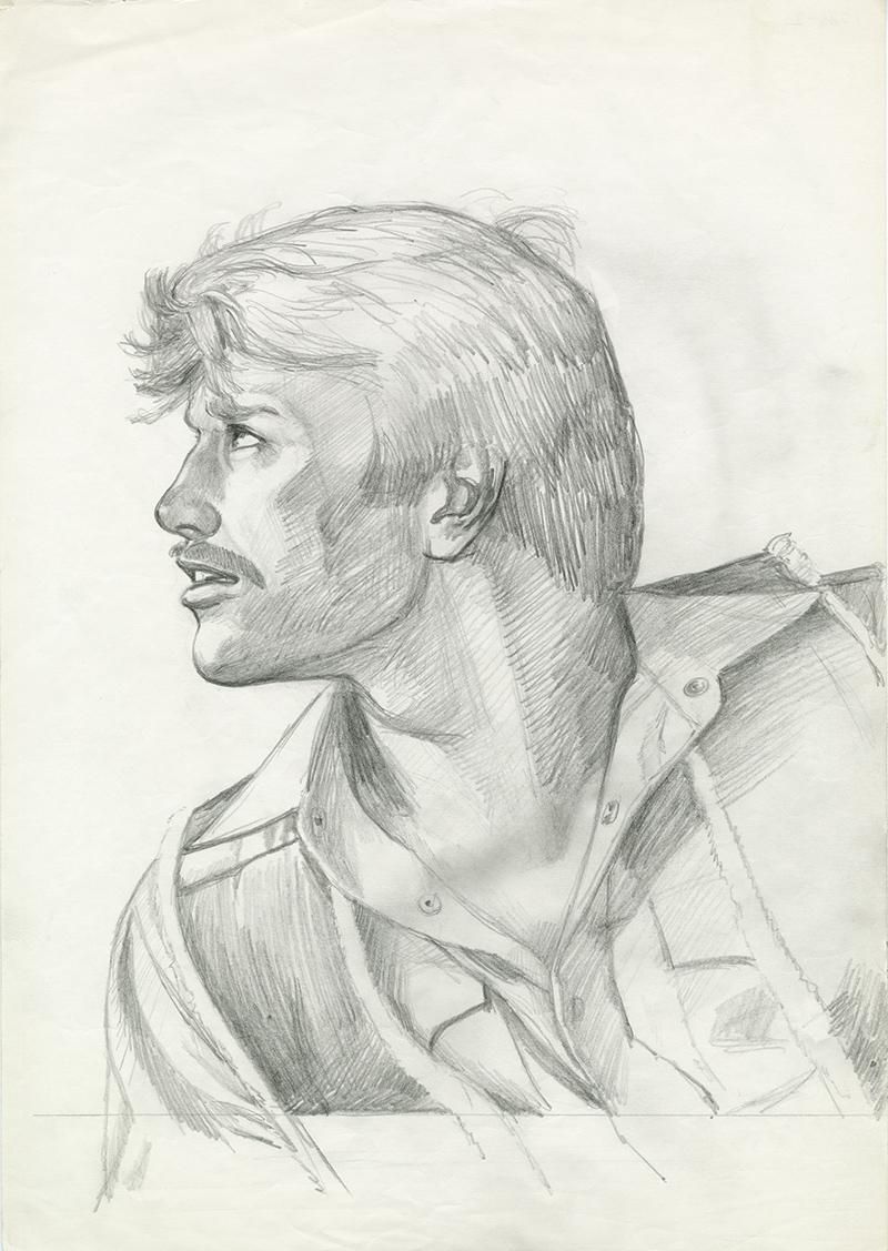 Untitled (Preparatory drawing) 1980 Graphite on paper 41.9 × 29.8 cm TOF-031 © 1980—2022 Tom of Finland Foundation, LLC