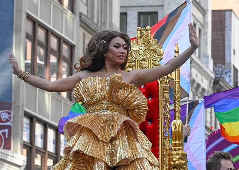 American Drag Queen Jujubee rides a float during the New York City Pride March on June 26, 2022