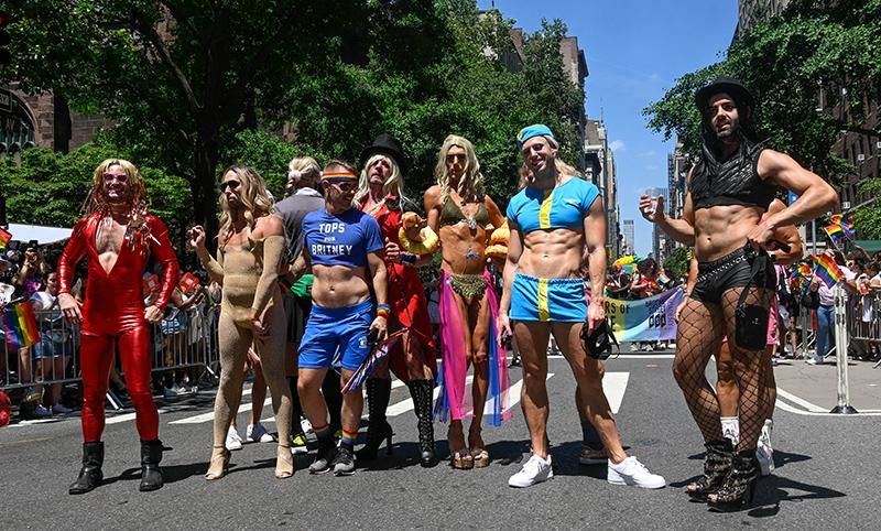 'Tops for Britney' are seen during the New York City Pride March on June 26, 2022