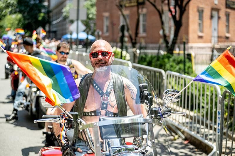 Parade participants riding motorcycles at the New York City Pride March on June 26, 2022