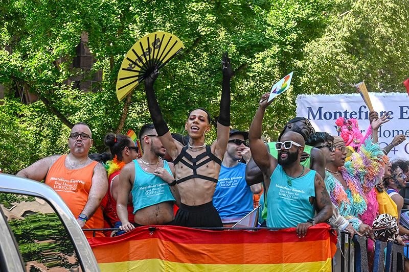 Parade float revelers during the NYC Pride March on June 26, 2022