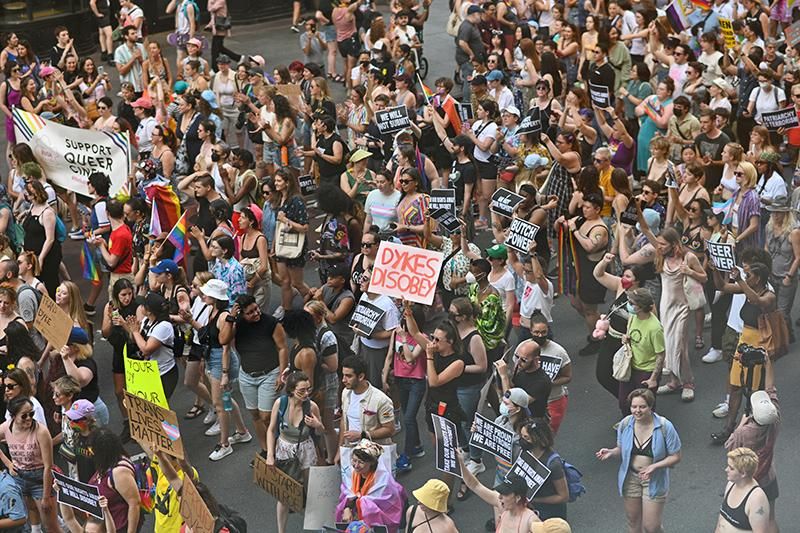 People participate in the 30th Annual New York City Dyke March on June 25, 2022. Many were protesting against the Supreme Court overturning the 50-year-old landmark Roe v. Wade decision ending federal abortion protection.