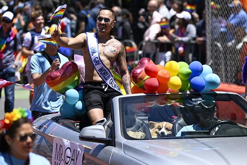 Mr. Gay World California rides during the 52nd annual San Francisco Pride Parade on June 26, 2022