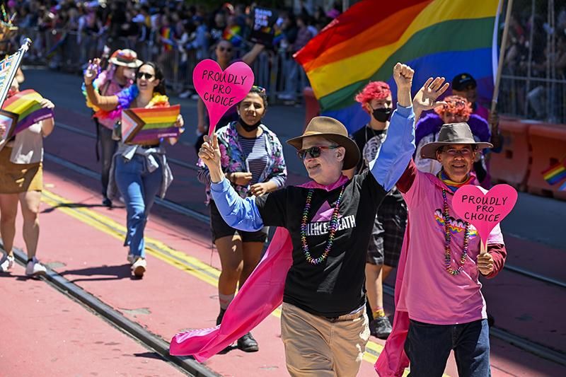Men show their support for pro-choice rights during the 52nd annual San Francisco Pride Parade on June 26, 2022