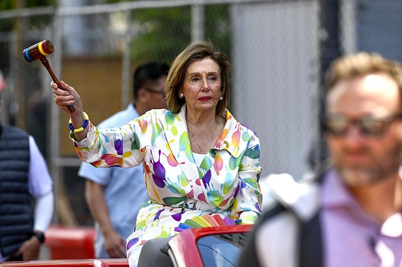 U.S. Speaker of the House Nancy Pelosi (D-CA) rides during the 52nd annual San Francisco Pride Parade on June 26, 2022