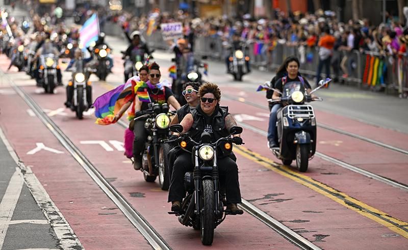 The Dykes on Bikes lead the parade during the 52nd annual San Francisco Pride Parade on June 26, 2022