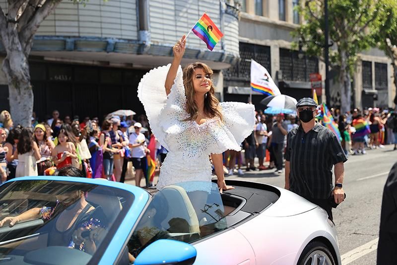 Paula Abdul riding in the LGBTQ Pride Parade on June 12, 2022 in Los Angeles, California