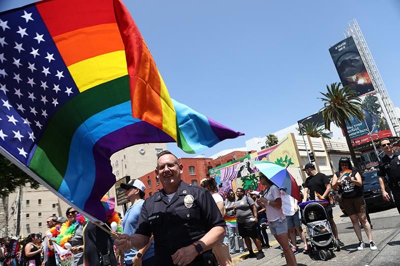 Parade participants attend Christopher Street West (CSW) LA Pride Parade on June 12, 2022