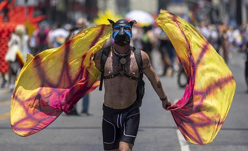 A marcher in the annual Pride Parade on June 12, 2022 in the Hollywood section of Los Angeles, California