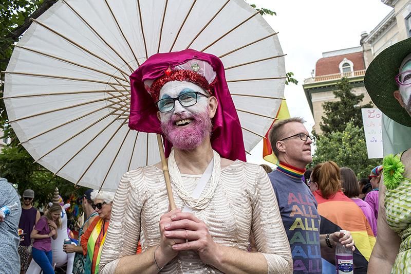 A member of the Sisters of Perpetual Indulgence during the annual Pride Parade celebrations in Washington DC. Thousands gathered for the parade, which was back fully in-person after two years of modified celebrations because of the pandemic.